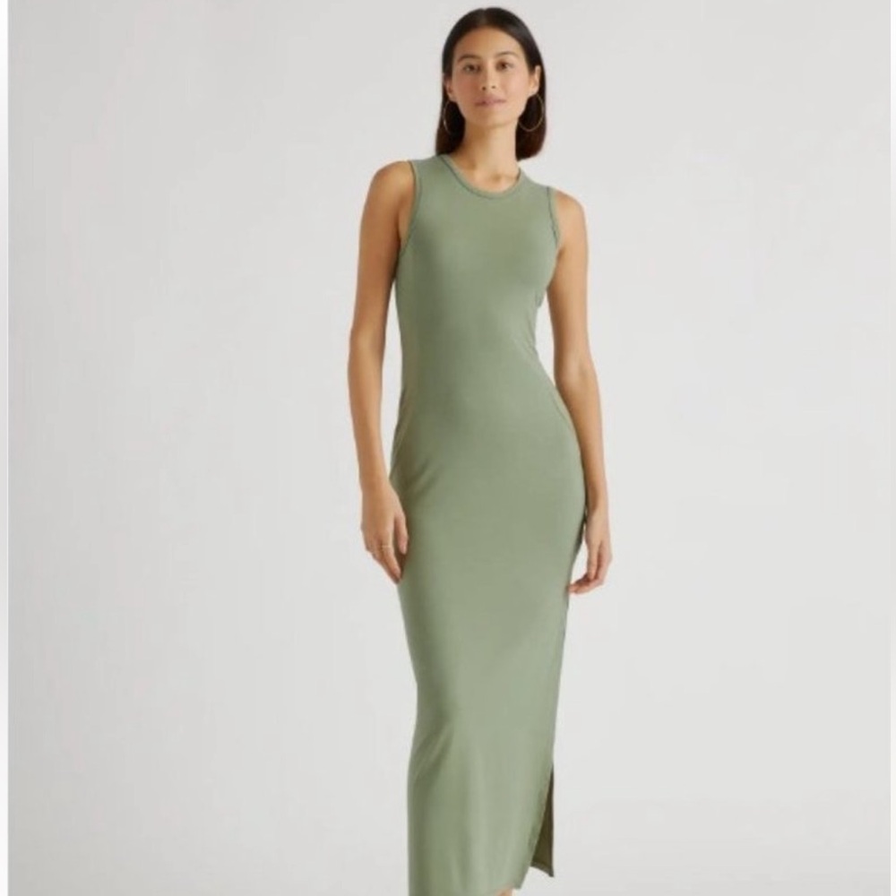 Quince Sage Green Tencel Jersey Tank Maxi Dress sz M NWT Side Slit Sleeveless